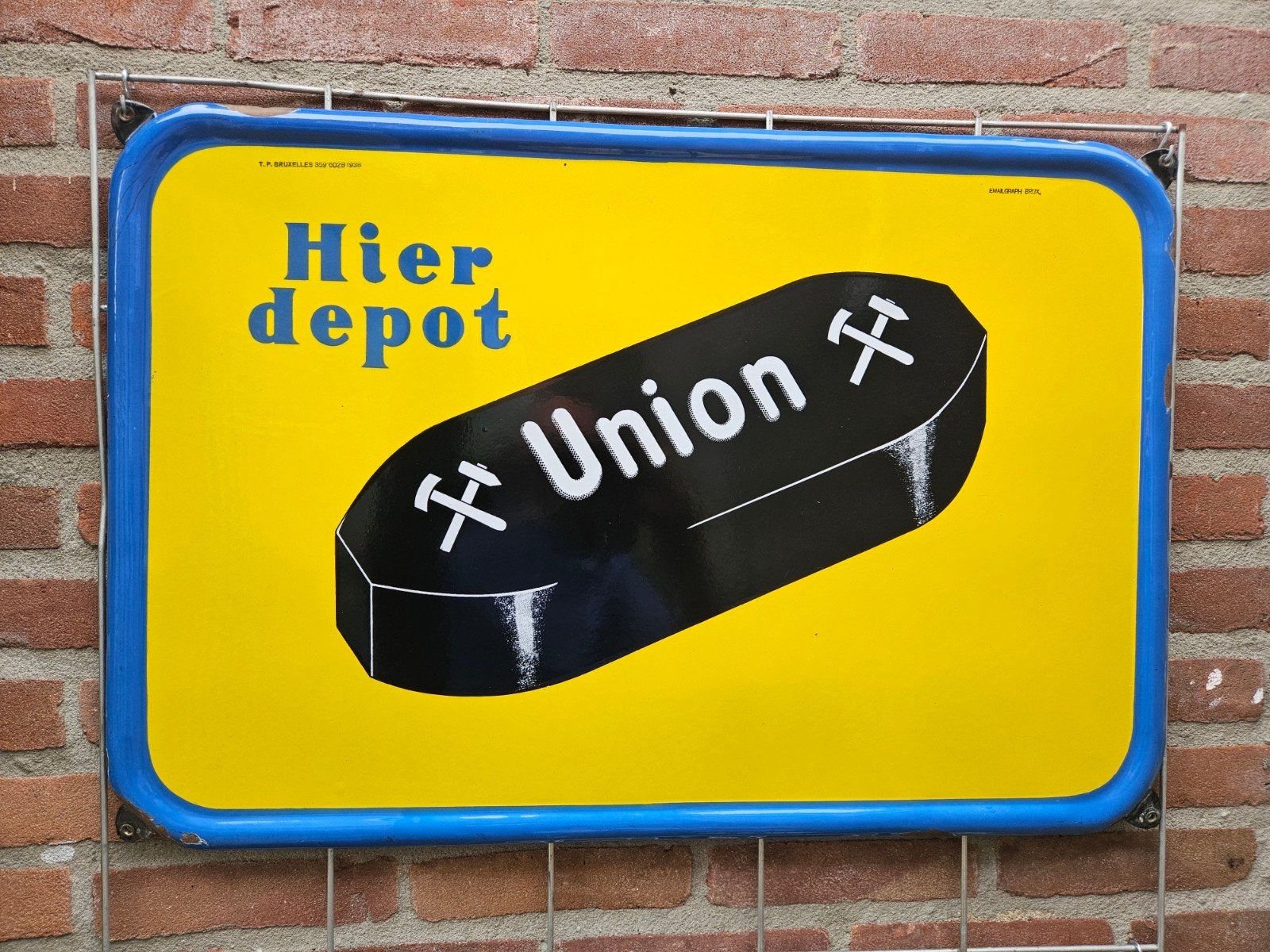 Union briketten emaille, Verzamelen, Merken en Reclamevoorwerpen, Ophalen, Gebruikt, Reclamebord