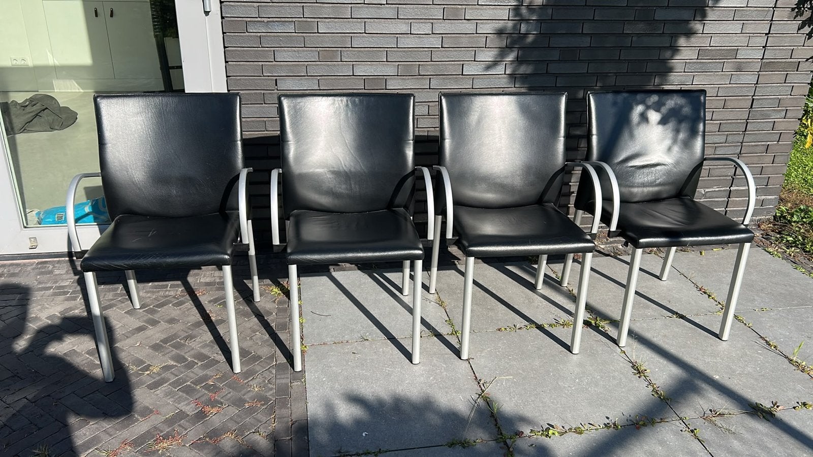 Set van 4 zwarte stoelen met armleuningen, Ophalen, Gebruikt, Zwart, Leer