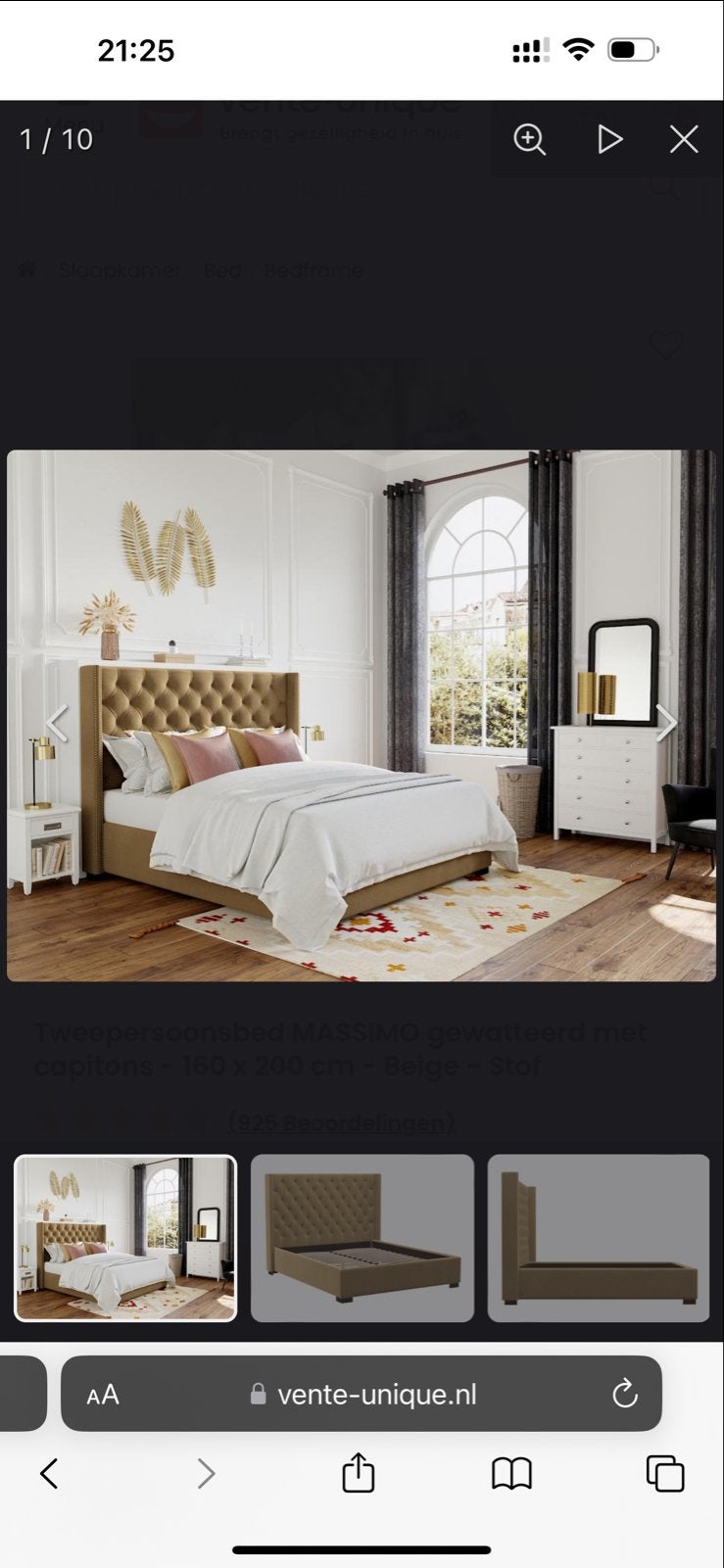 Tweepersoonsbed 160x200 met Ikea matras en topper, Ophalen, Gebruikt, Beige, Tweepersoons