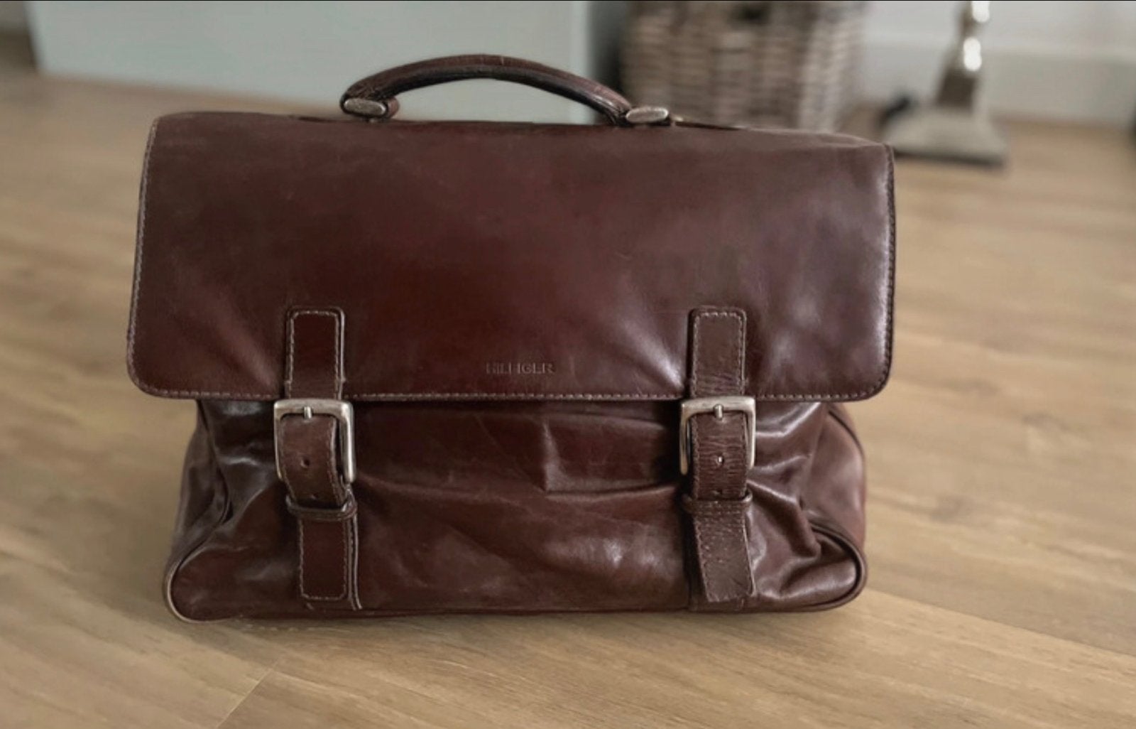 Tommy Hilfiger Leren Aktetas, Overige merken, 40 cm of meer, Gebruikt, Ophalen of Verzenden