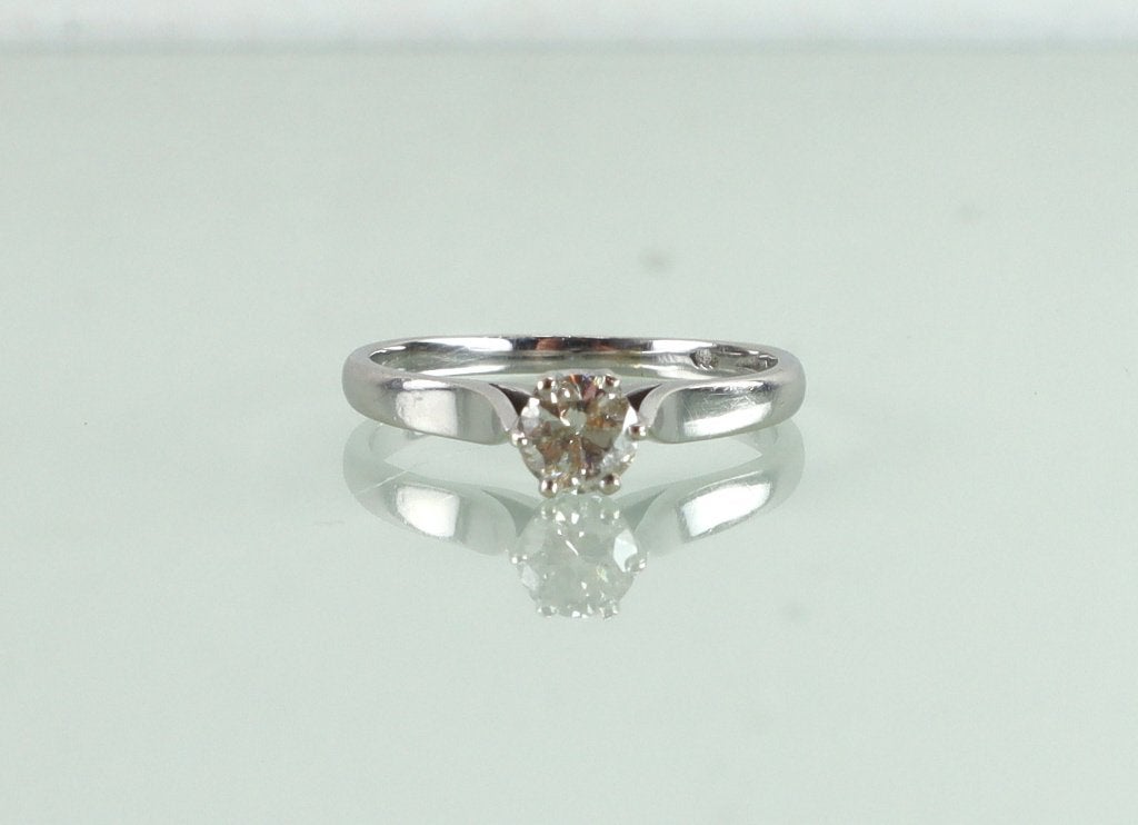 Vintage witgouden solitair ring diamant, Ophalen of Verzenden, Goud, Ring, Met edelsteen