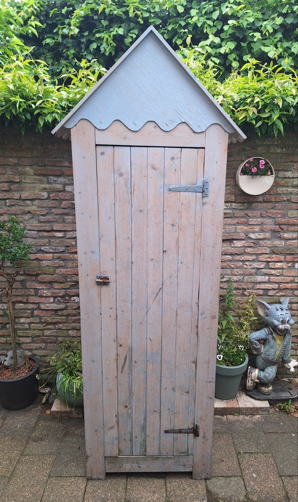 Houten tuinkast met puntdak - 208cm hoog, Tuin en Terras, Ophalen, Gebruikt, Hout, Overige typen