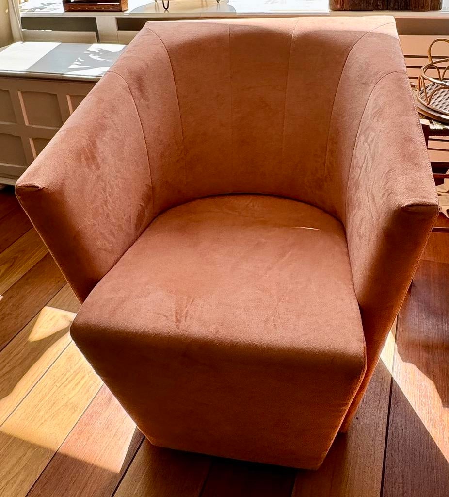 Jori Fauteuil Zetel Draai Plateau Alcantara Zalm Roze, Ophalen, Minder dan 75 cm, Design, Zo goed als nieuw