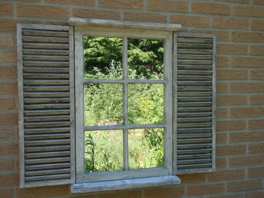 Houten tuinspiegel met Louvre deuren naturel / whitewash, Ophalen of Verzenden, Nieuw