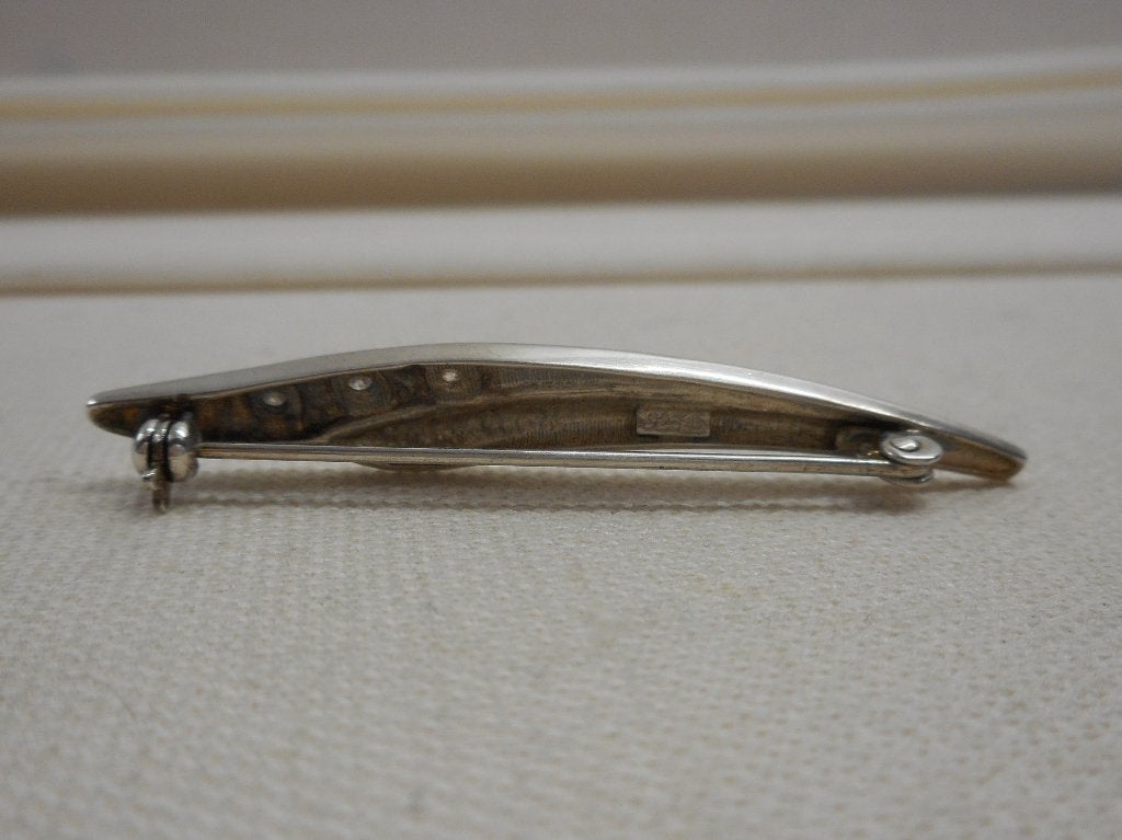 Zilveren modernist broche met steentjes ( Teka ) nr.987, 4 tot 7 cm, Verzenden, Zo goed als nieuw, Zilver
