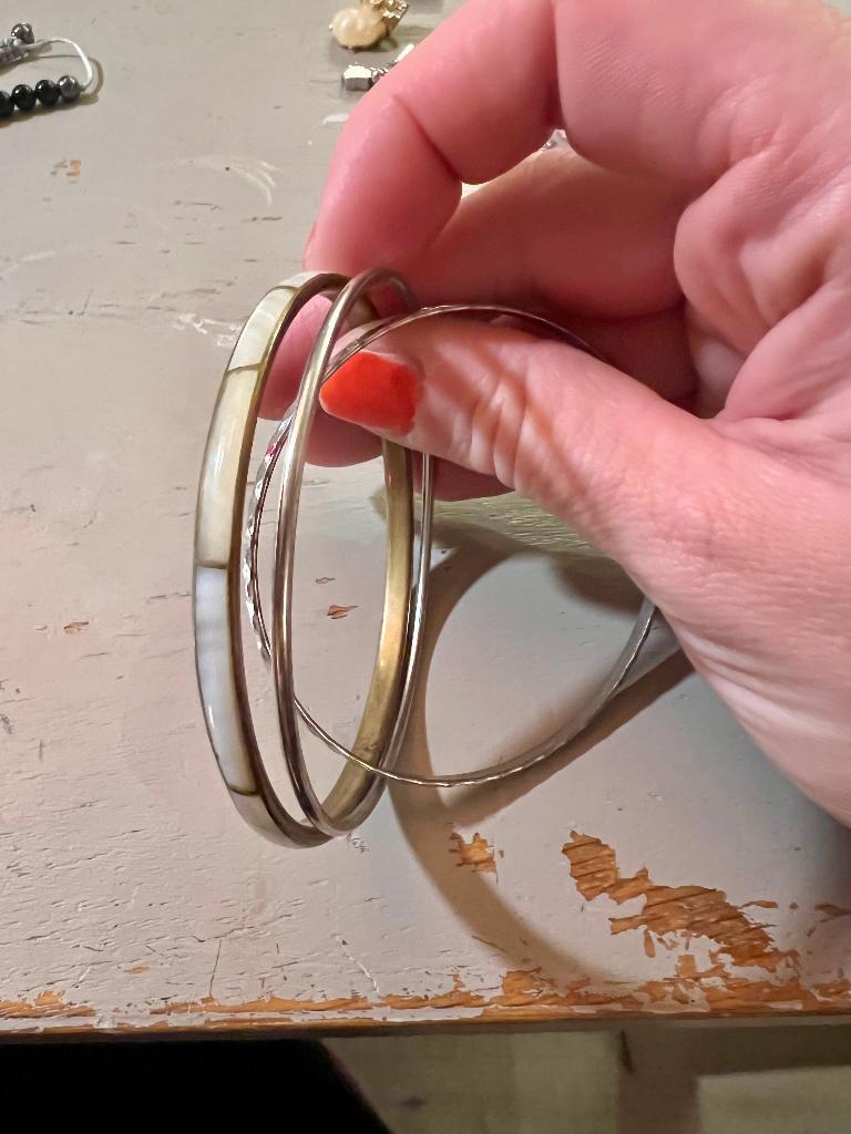 3x Vintage boho Indiase slavenarmbanden parelmoer ingelegd, Sieraden, Tassen en Uiterlijk, Armbanden, Ophalen of Verzenden, Zo goed als nieuw