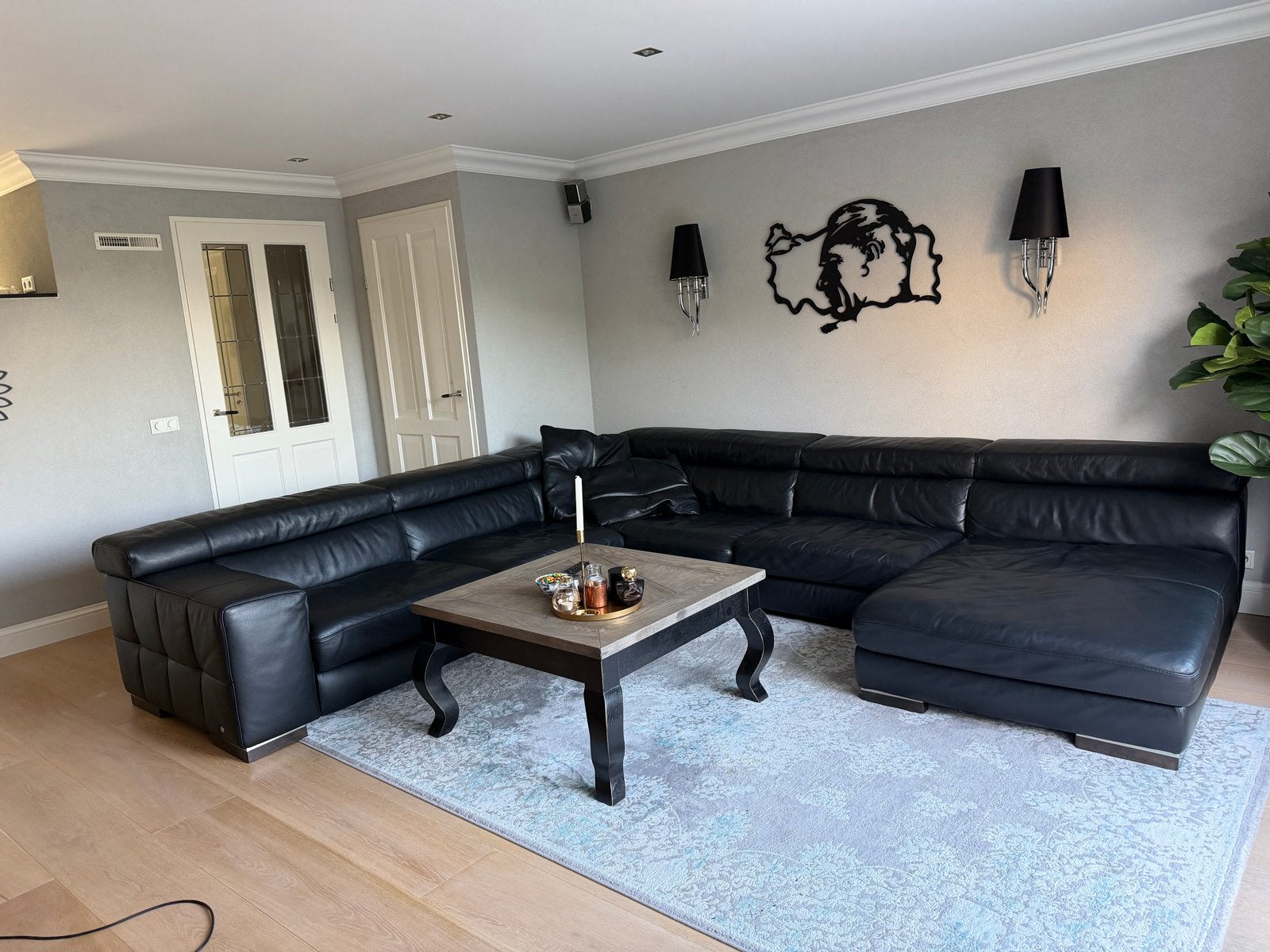 Leren hoekbank van Natuzzi - Zwart, modulair design, Huis en Inrichting, Ophalen, Gebruikt, 100 tot 125 cm, Hoekbank