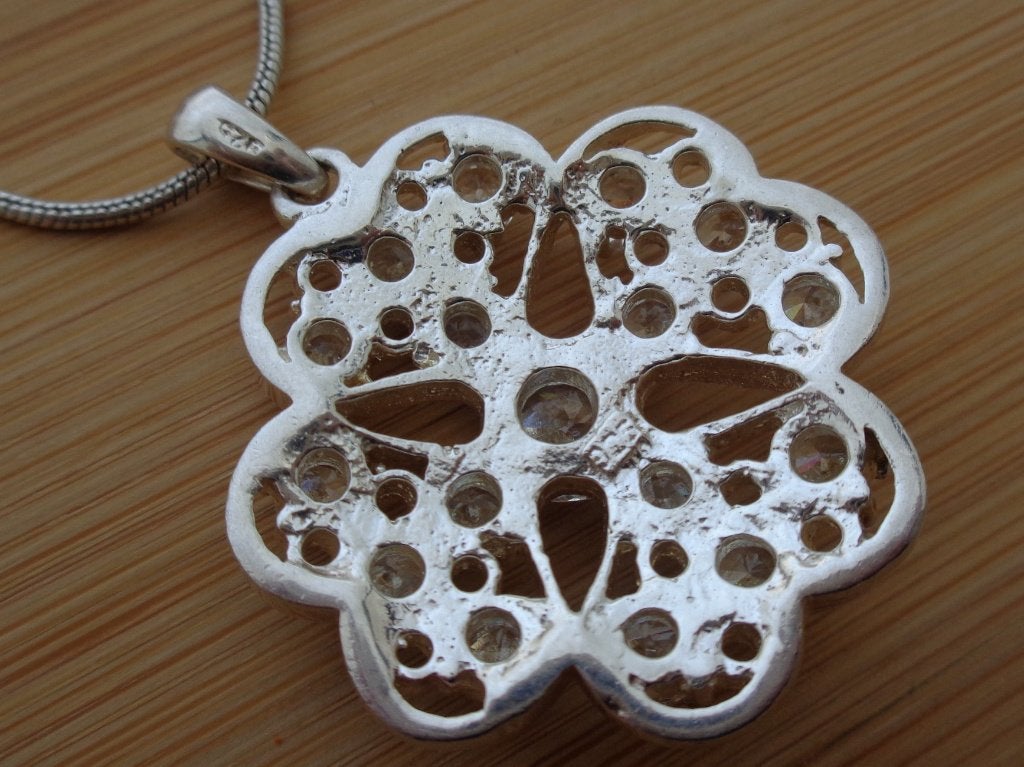 zilveren ketting met grote zilveren kristal hanger [962], Sieraden, Tassen en Uiterlijk, Kettingen, Ophalen of Verzenden, Zo goed als nieuw