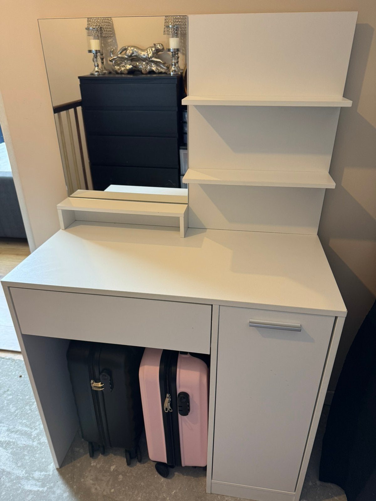 Witte kaptafel/bureau met spiegel en opbergruimte, Huis en Inrichting, Tafels | Kaptafels, Ophalen, Zo goed als nieuw, 50 tot 100 cm