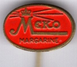 MEKO margarine rood op koper speldje ( W_009), Verzenden, Zo goed als nieuw, Merk, Speldje of Pin