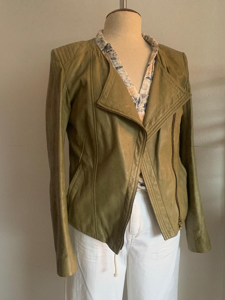 Drykorn leer leren jack blazer jasje khaki groen 2= S/36, Drykorn, Verzenden, Zo goed als nieuw, Maat 36 (S)