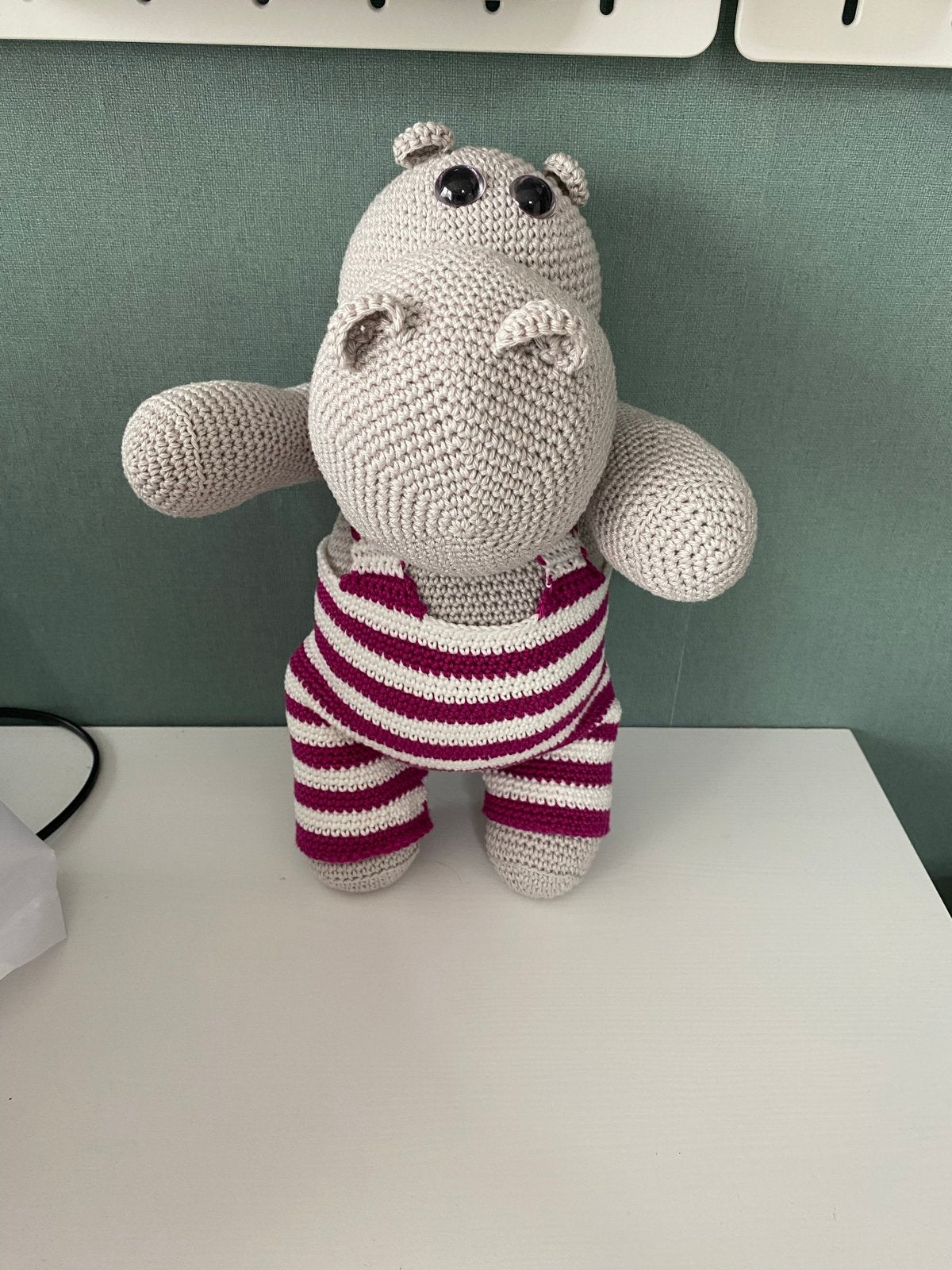 Gehaakte Nijlpaard Knuffel met Gestreepte Broek, Overige merken, Overige typen, Grijs, Nieuw