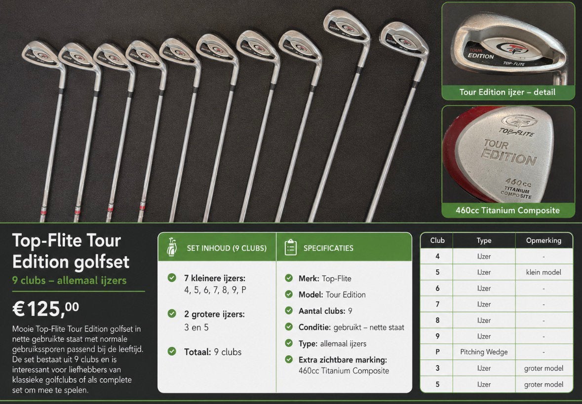 Top-Flite Tour Edition golfset – 9 clubs –Titanium Composite, Sport en Fitness, Ophalen, Gebruikt