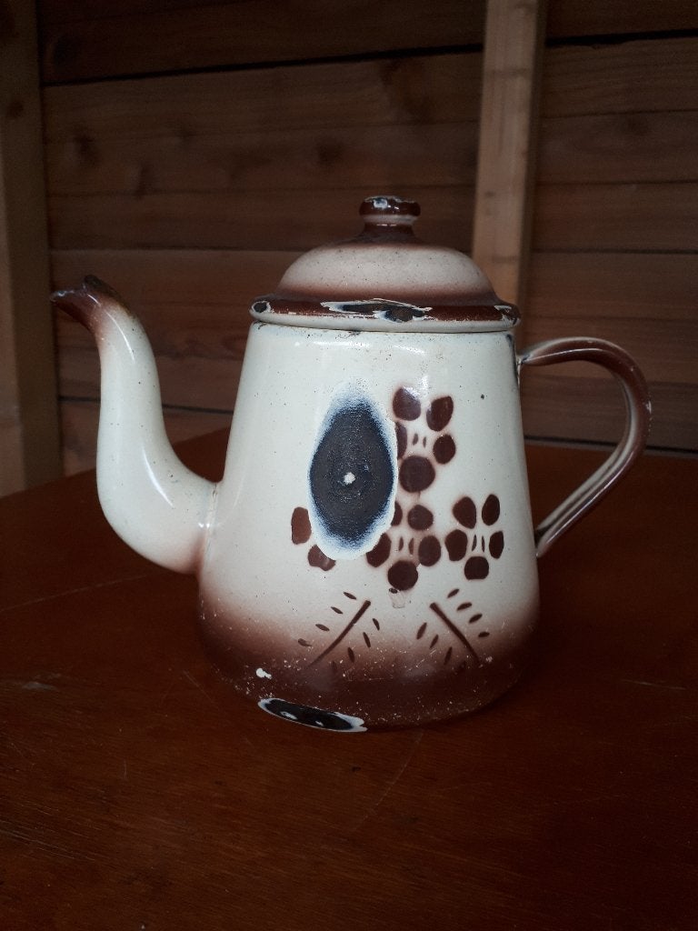 oude bruin creme koffiepot, Ophalen of Verzenden