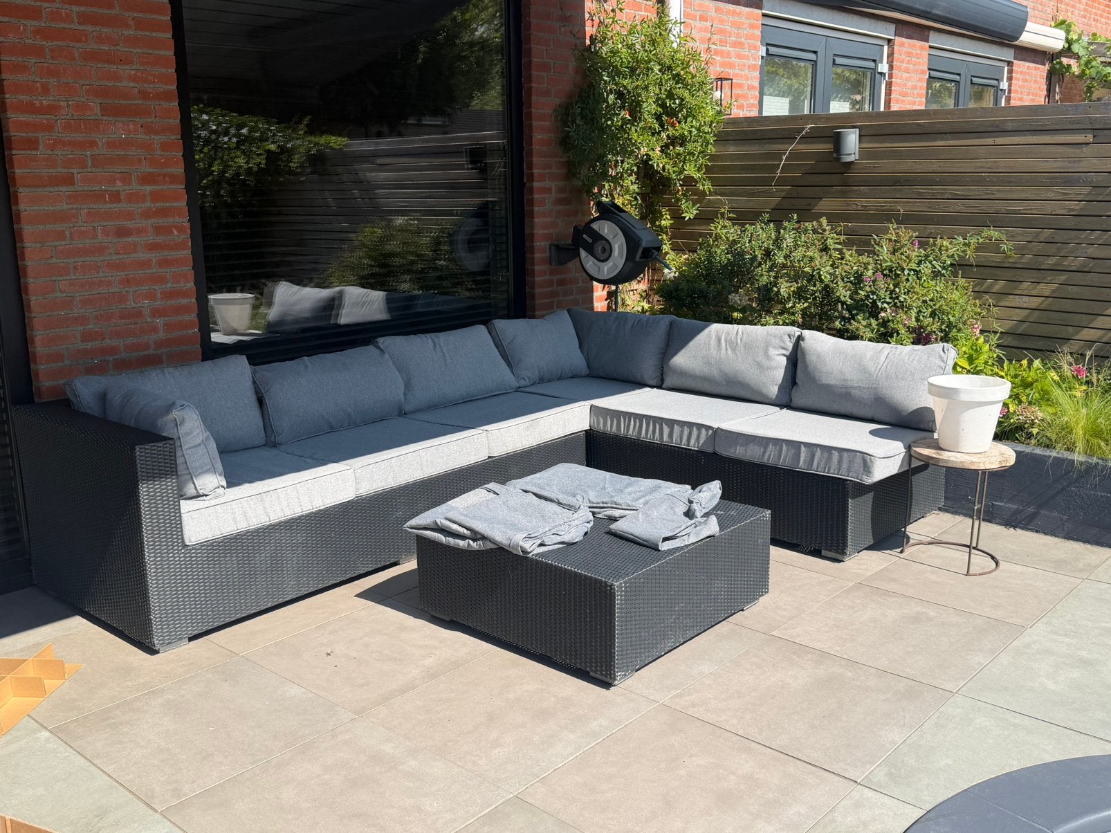 Bellagio loungeset wicker zwart met voetenbankje, Tuin en Terras, Ophalen, Gebruikt, Meer dan 8 zitplaatsen, Loungeset