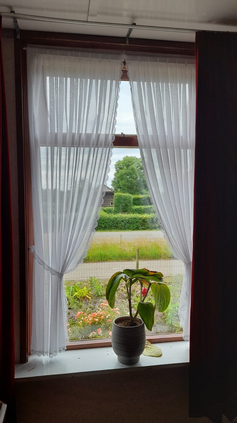 Witte vitrage gordijnen met kanten rand, Vitrage, Gebruikt, Verzenden, Wit