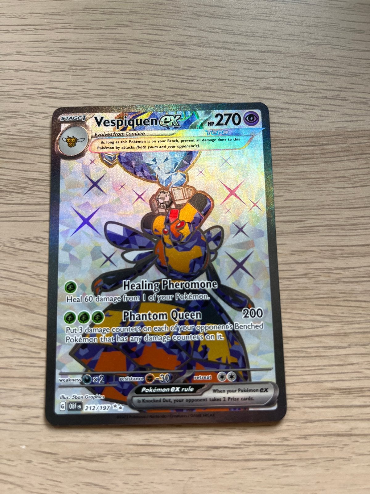 Vespiquen ex 212/197 Obsidian Flames Pokémon kaart, Ophalen, Zo goed als nieuw, Losse kaart, Foil