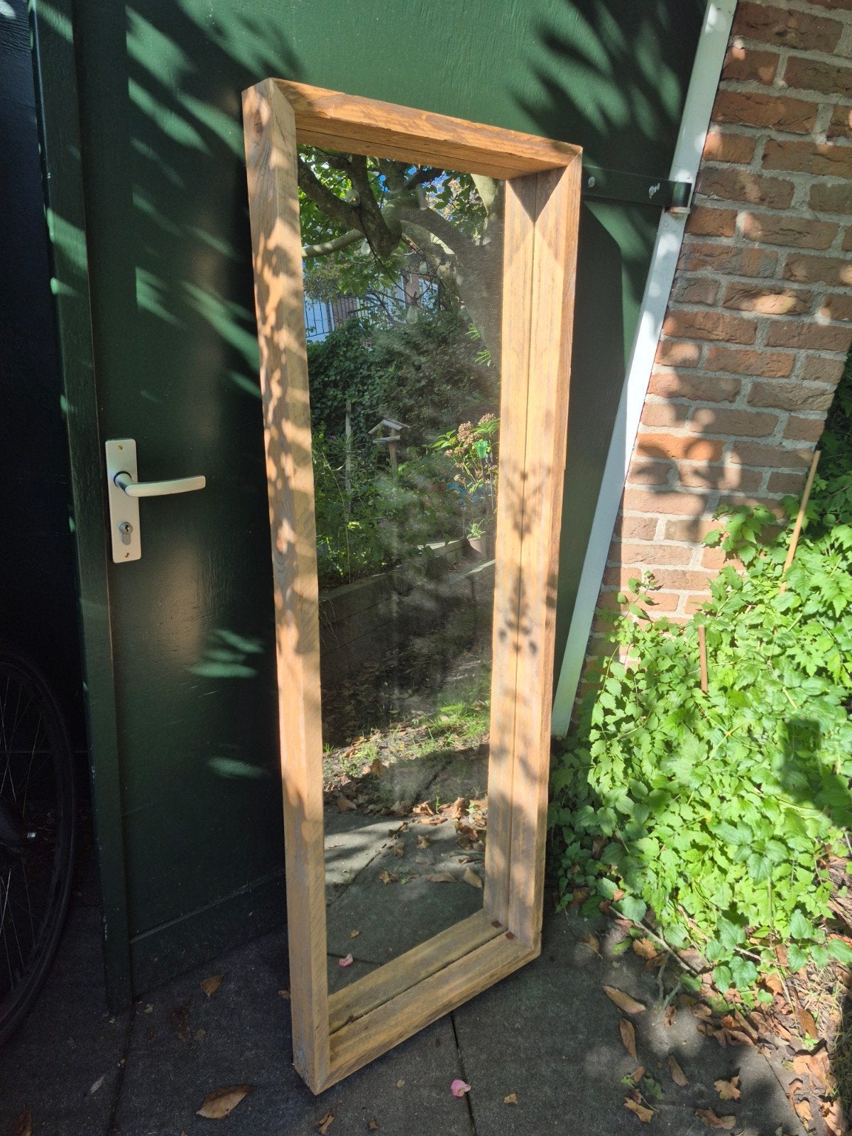 Staande spiegel met houten frame, Huis en Inrichting, Ophalen, Rechthoekig, Minder dan 50 cm, 150 tot 200 cm
