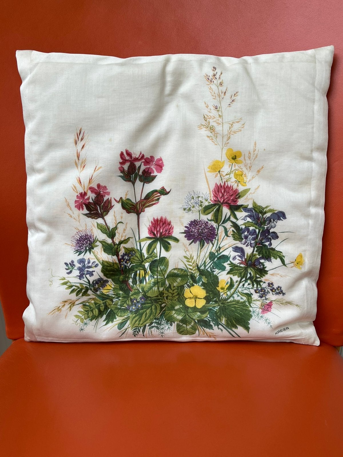 Prachtig sierkussen, Kreier, bloemen, vintage (32-32), rits, Ophalen of Verzenden, Zo goed als nieuw, Overige kleuren, Vierkant