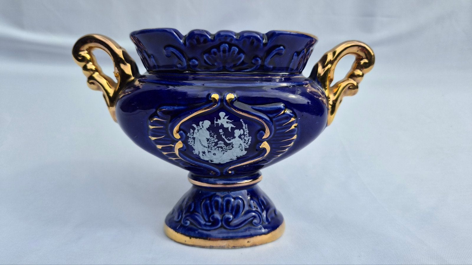 Vintage Italiaanse kobaltblauwe bokaalvaas met goud, Ophalen