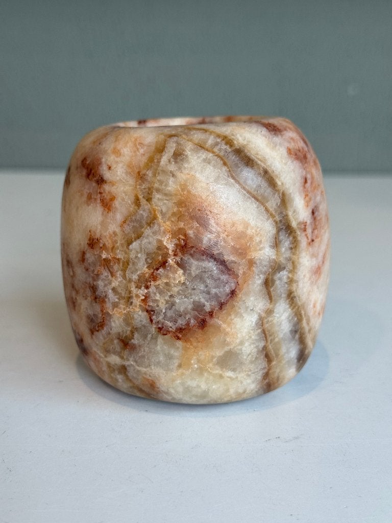 Albaster waxinelichthouder - thegreenstones, Bruin, Natuurlijk materiaal, Waxinelichthouder, Nieuw