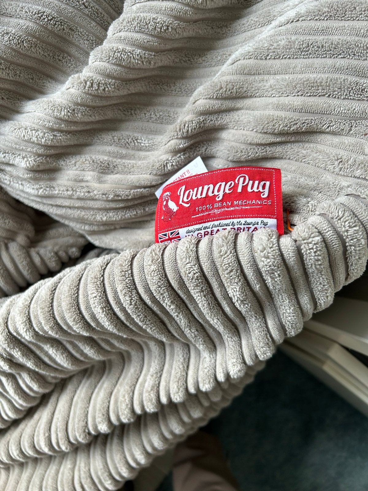 Big Bertha Lounge Pug XXL Zitzak Ribstof Cream, Ophalen of Verzenden, Zo goed als nieuw, Beige, Zitzak