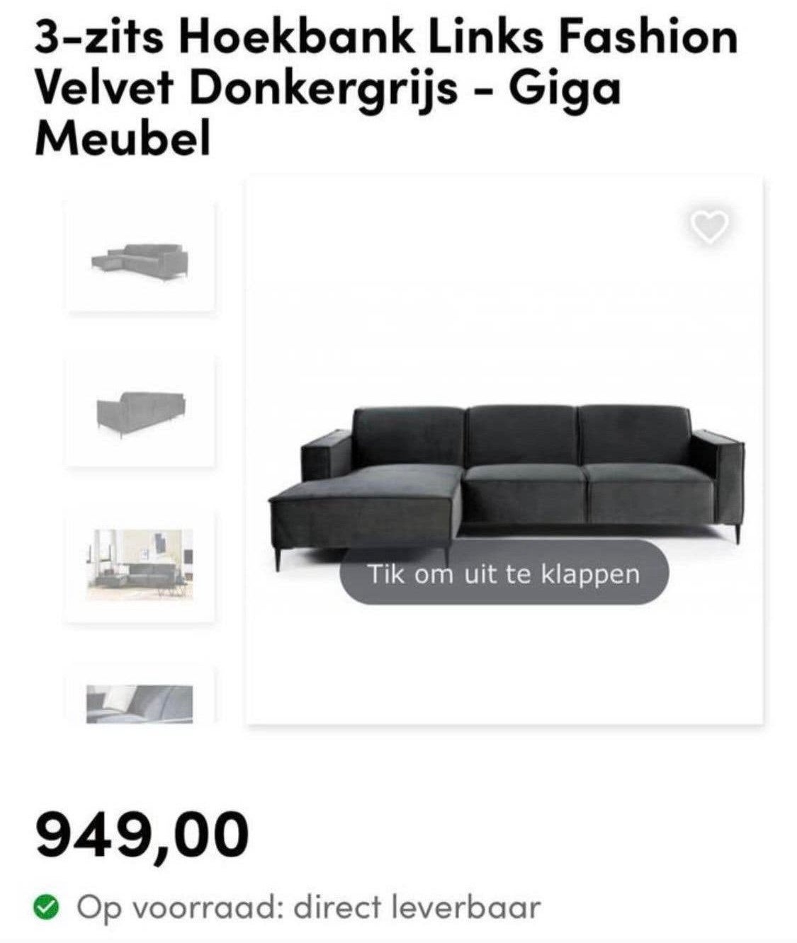 Velvet hoekbank, Tuin en Terras, Tuinsets en Loungesets, Ophalen, Zo goed als nieuw