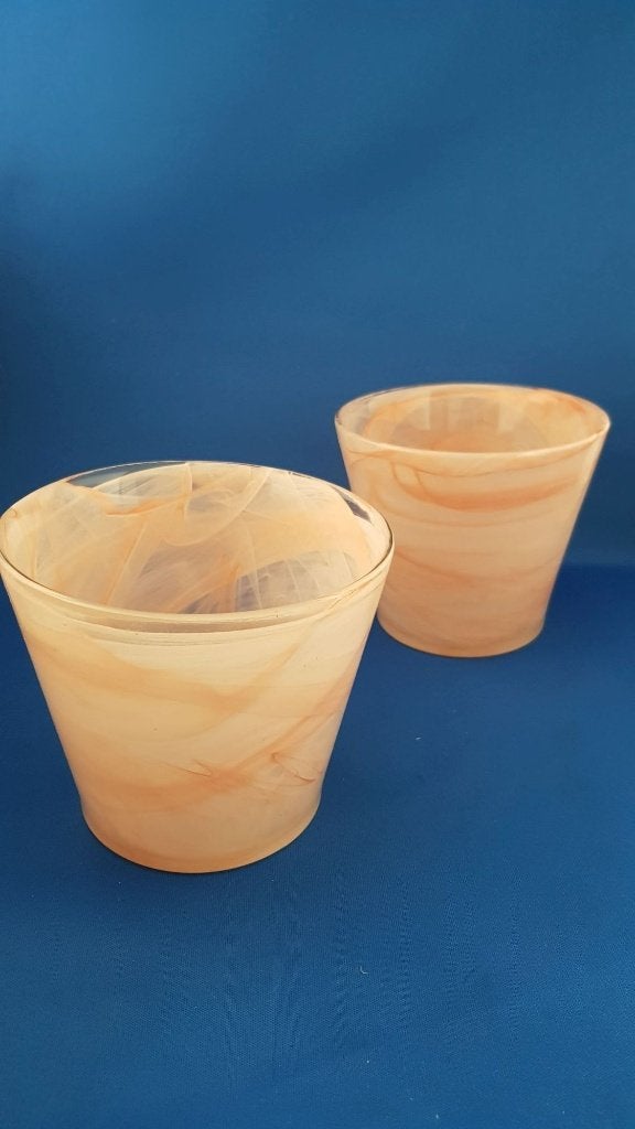 2x design bloempotten glas, roze met wit, gaaf. 5A29, Ophalen of Verzenden, Groenteplant, Halfschaduw, Minder dan 100 cm