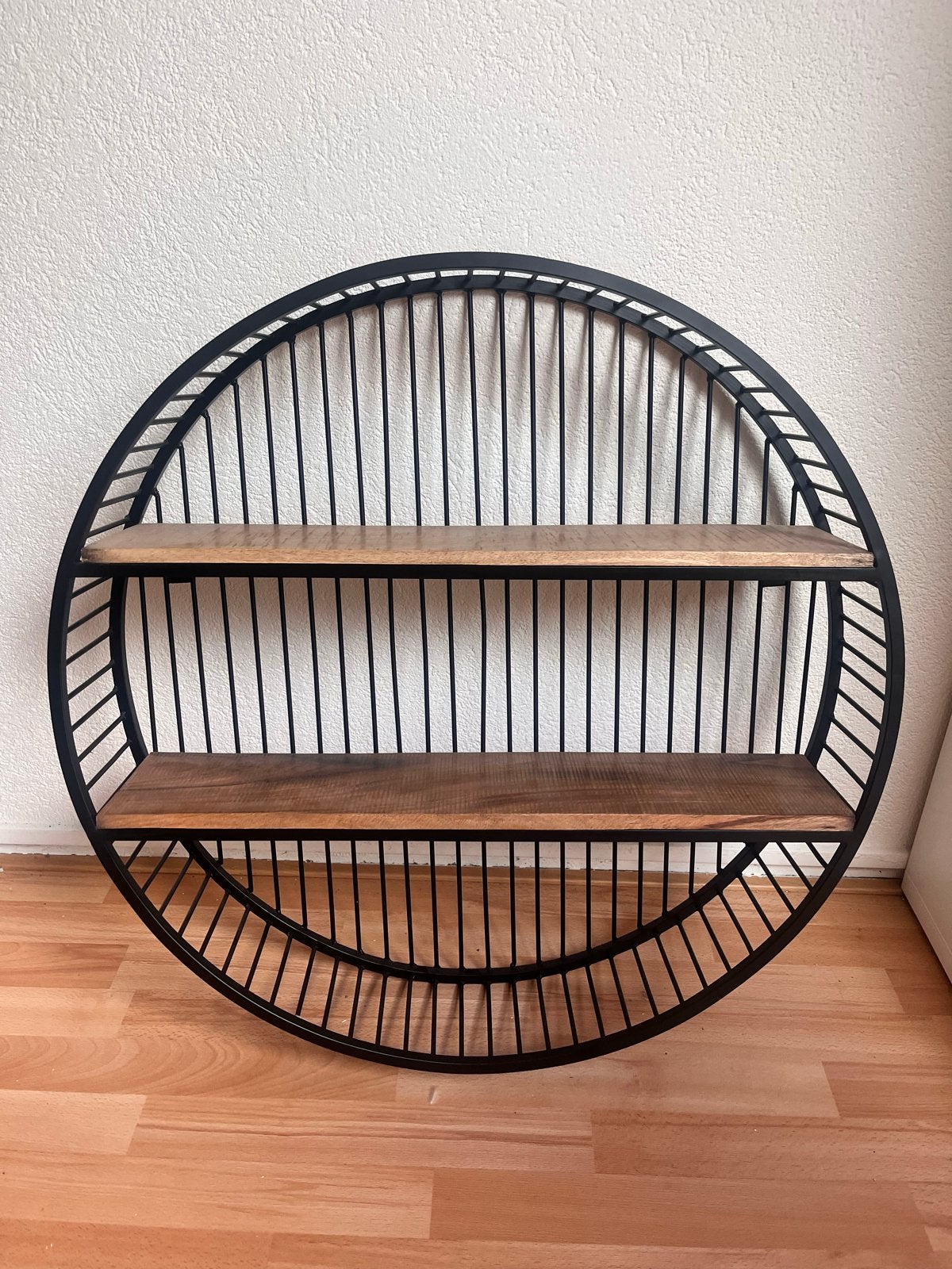 Rond wandrek met houten planken - industrieel design, Ophalen, Zo goed als nieuw