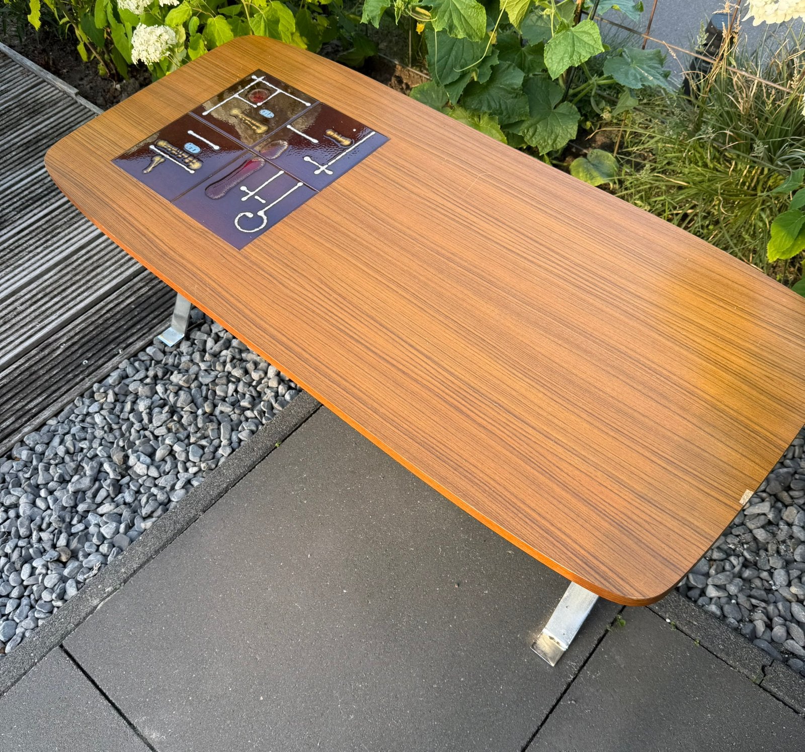 Vintage salontafel met kermiek tegel inleggen chrome poten, Ophalen, Overige materialen, Minder dan 50 cm, Gebruikt