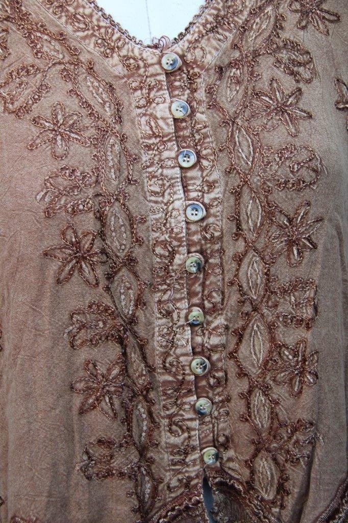 Blouse bruin India 1mt korte mouw Vaste prijs, Maat 38/40 (M), India, Bruin, Ophalen of Verzenden