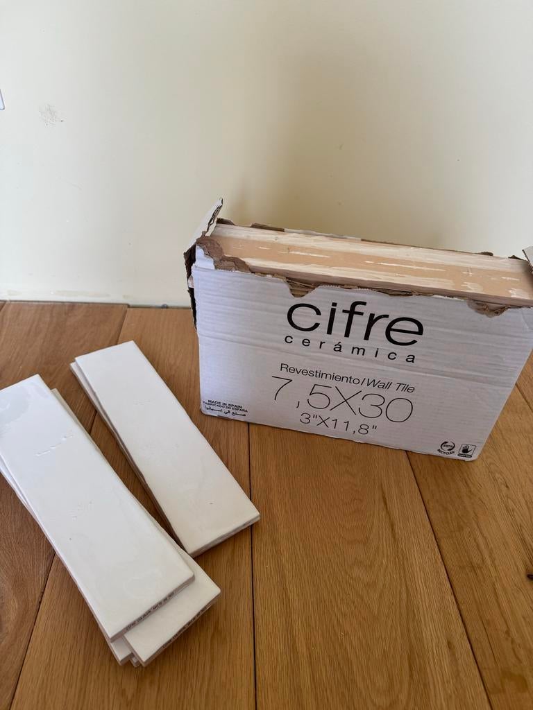 Cifre Ceramica Colonial wandtegel - 7.5x30cm - White glans, Ophalen, Nieuw, Minder dan 20 cm, 20 tot 40 cm