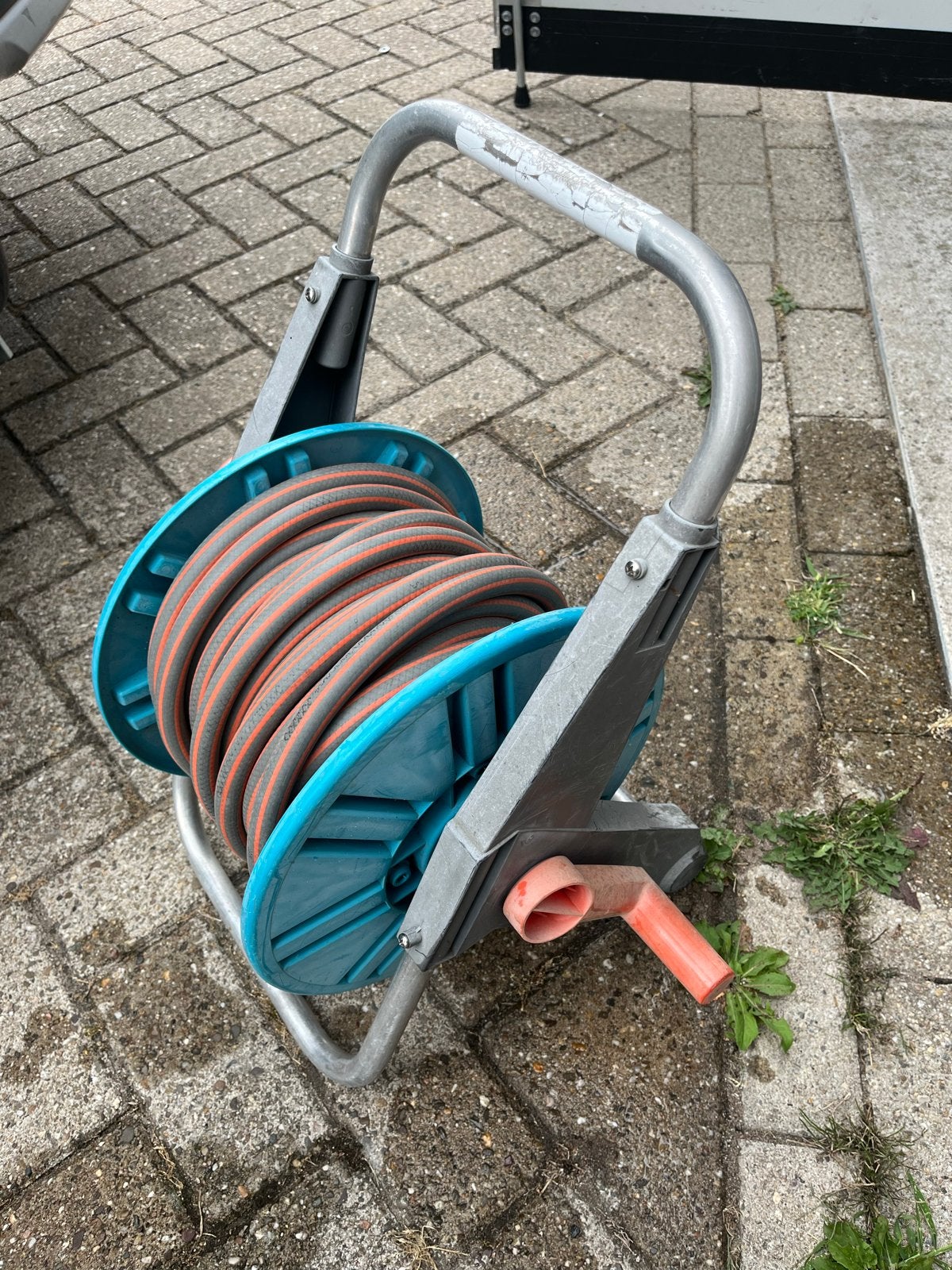 Gardena slanghaspel met +/- 20 meter tuinslang, Ophalen of Verzenden, Gebruikt, Tuinslanghaspel