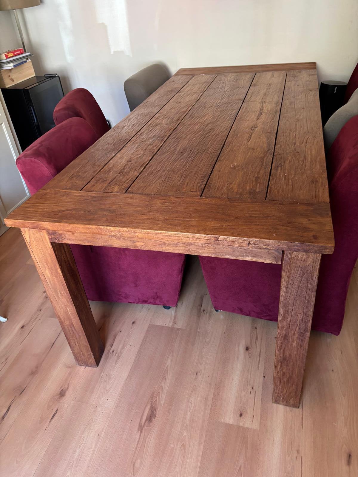 Teakhout eetkamer tafel, Ophalen, Teakhout, 200 cm of meer, 50 tot 100 cm
