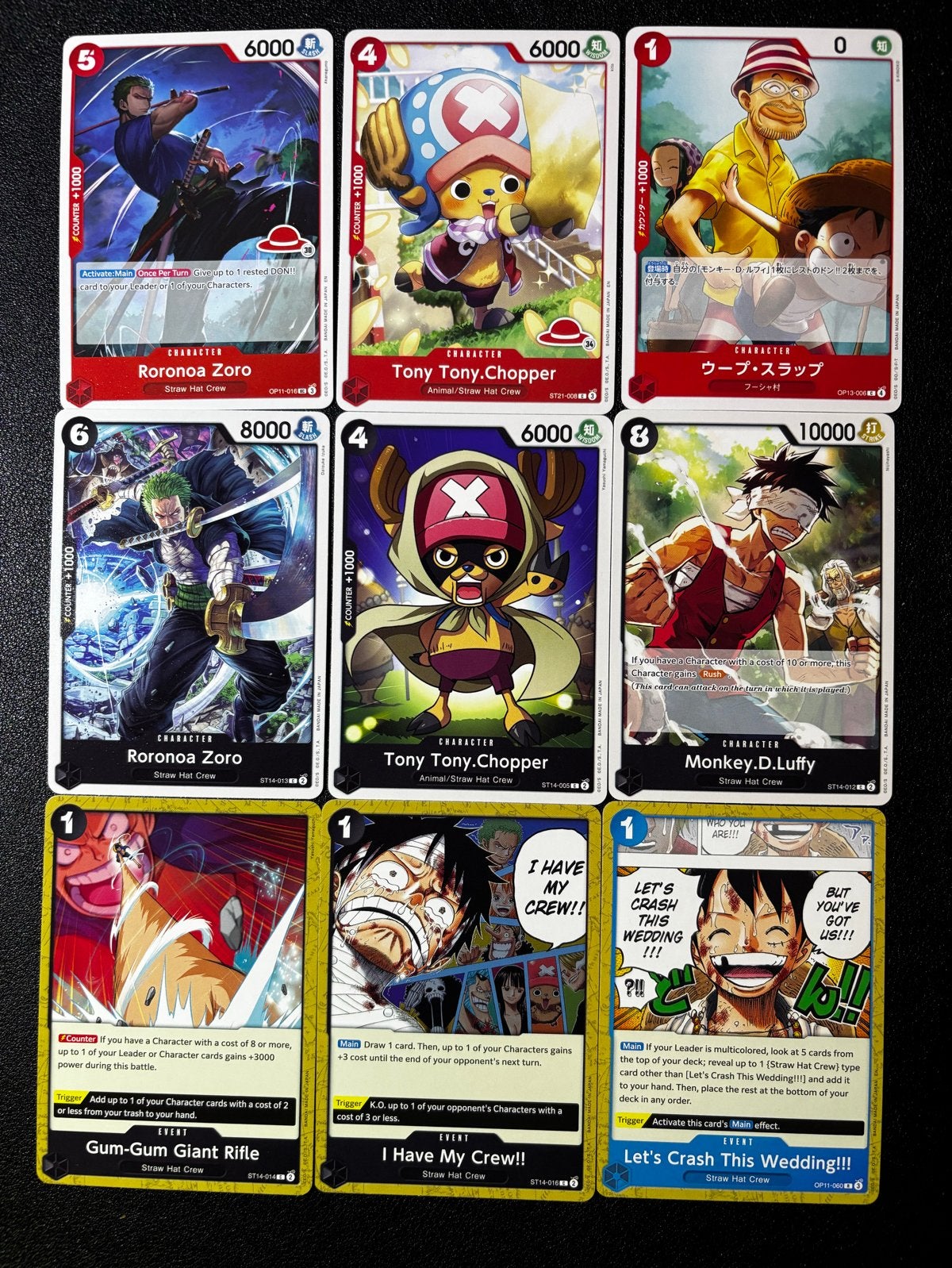 One Piece Kaarten - Monkey D. Luffy, Tony Tony Chopper, Zoro, Ophalen of Verzenden, Zo goed als nieuw, Meerdere kaarten
