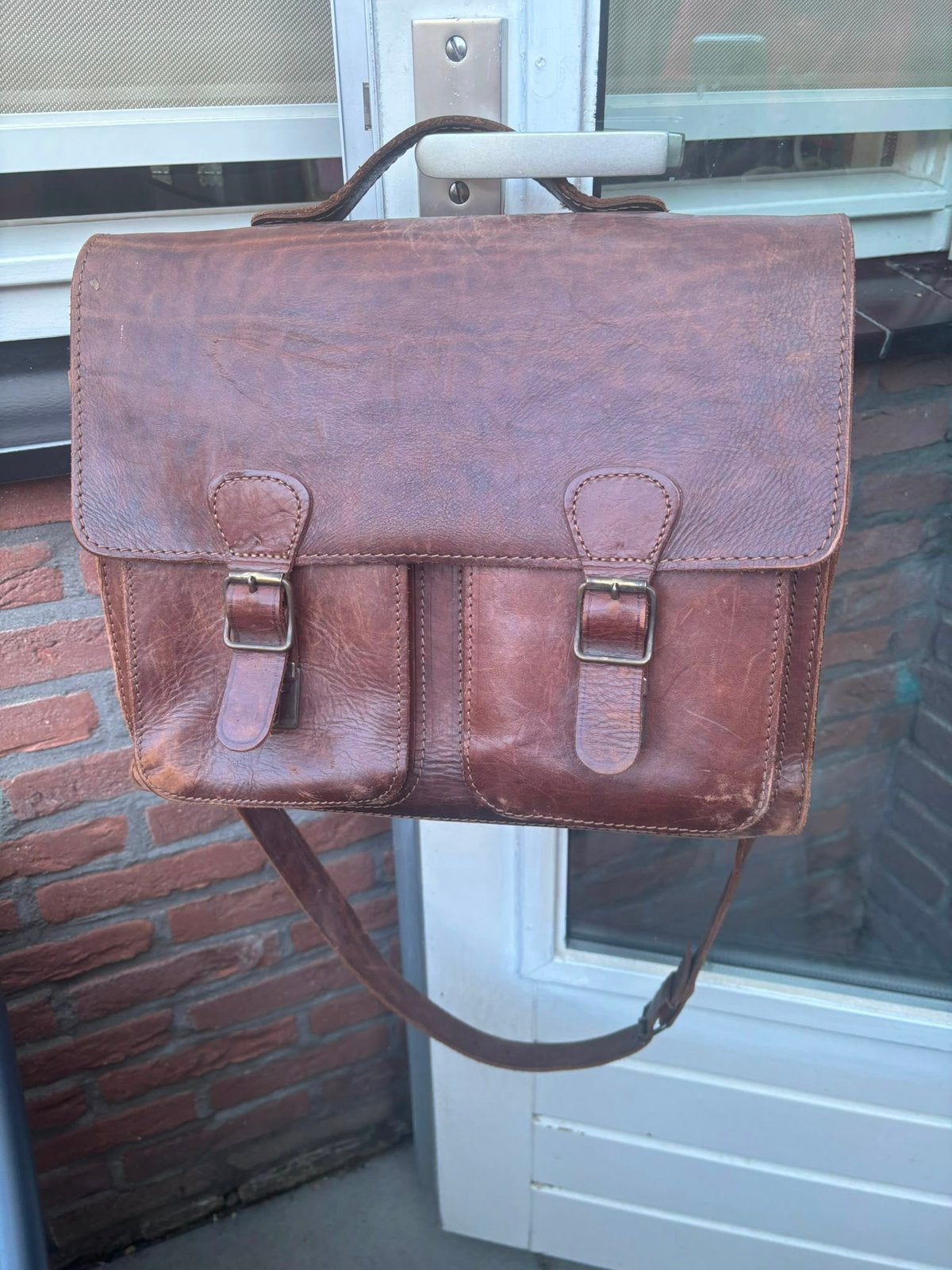 Te koop originele ruitertas vintage donkerbruin, Ophalen, Gebruikt, Bruin, Aktetas of Boekentas