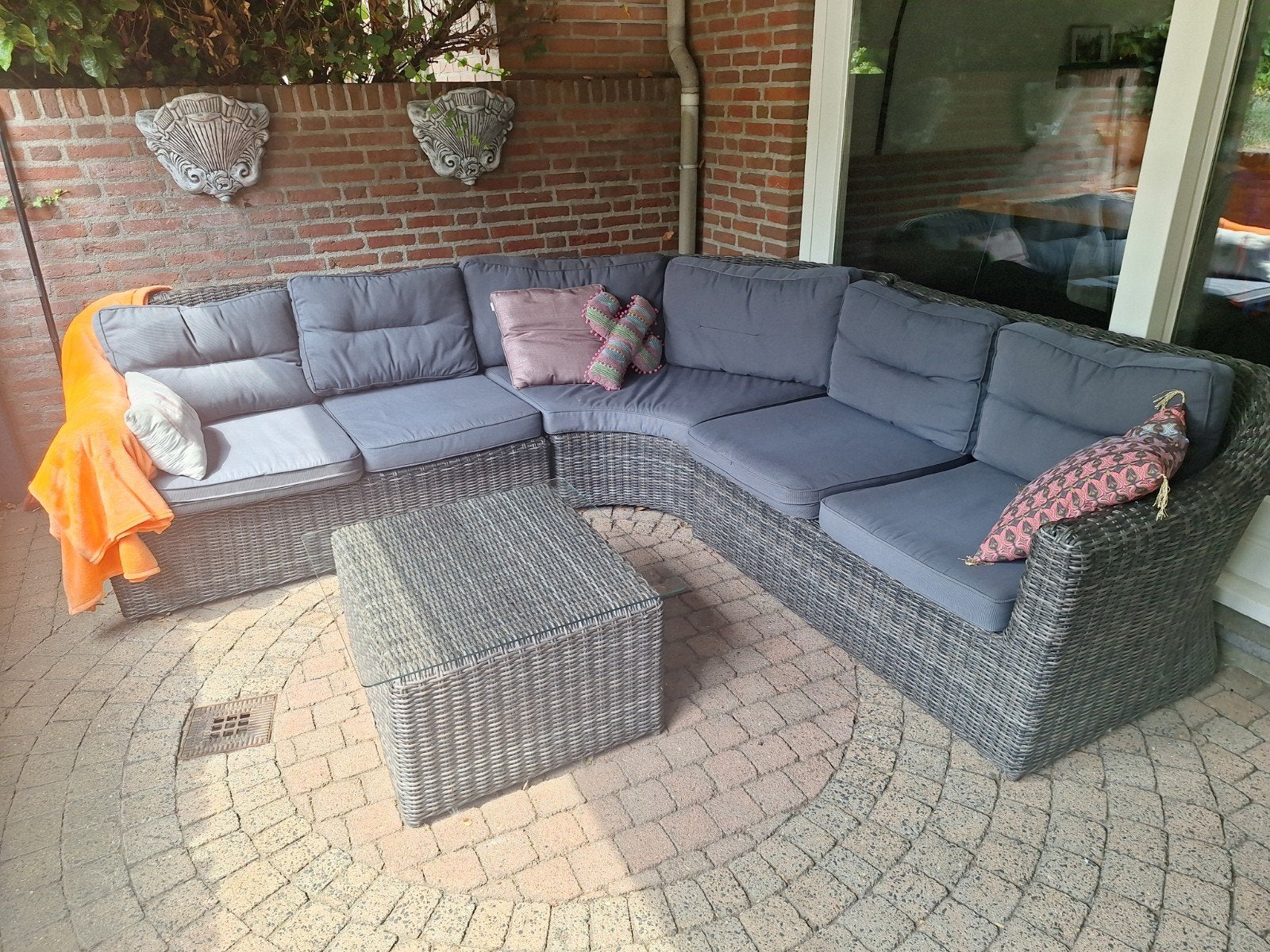 Loungeset met kussens, kleur antraciet, Tuin en Terras, Tuinsets en Loungesets, Ophalen, Gebruikt, 6 zitplaatsen, Bank