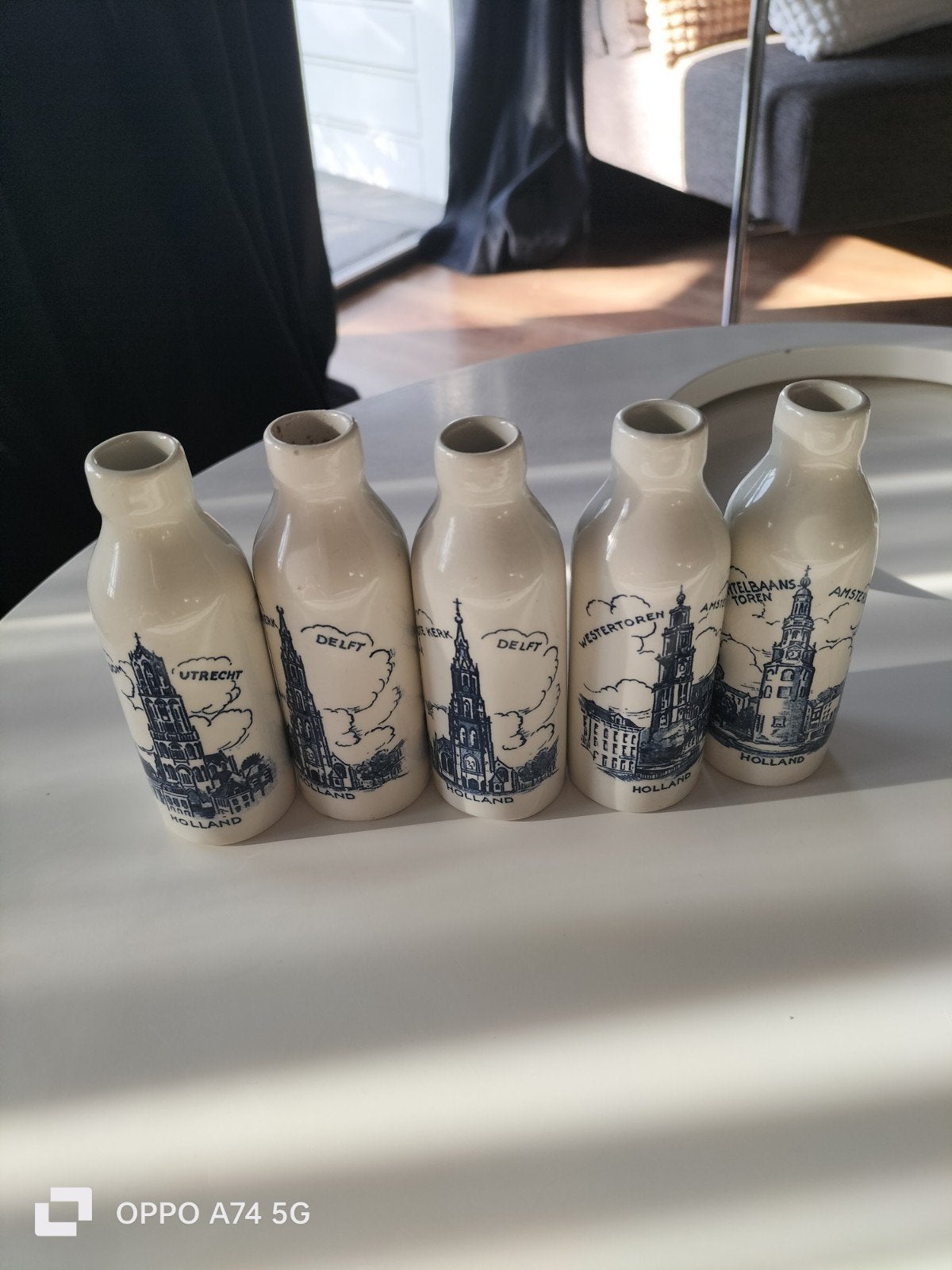 Set van 5 Delfts Blauwe miniatuurflessen - Hollandse torens, Antiek en Kunst, Ophalen of Verzenden