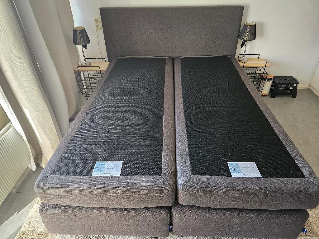 Tweepersoons boxspring 160x210 grijs, Ophalen, Gebruikt, 210 cm, Tweepersoons