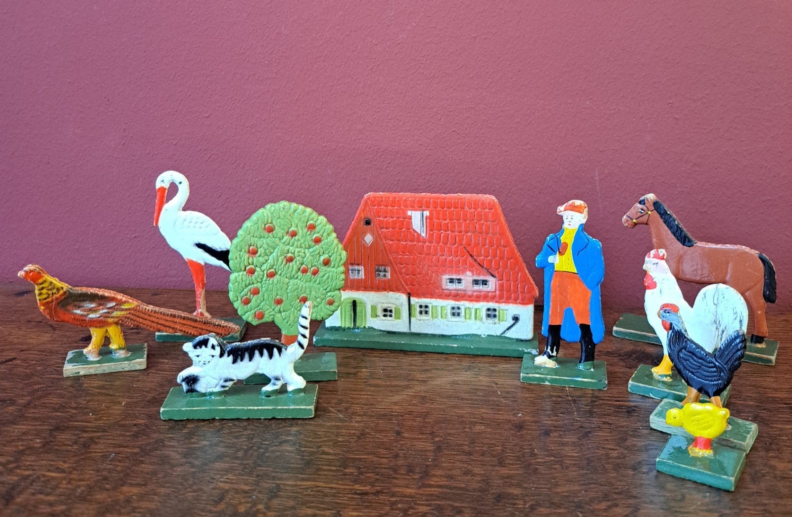 Vintage Boerderij Speelset - Houten Figuren en Huisje, Antiek en Kunst, Ophalen of Verzenden