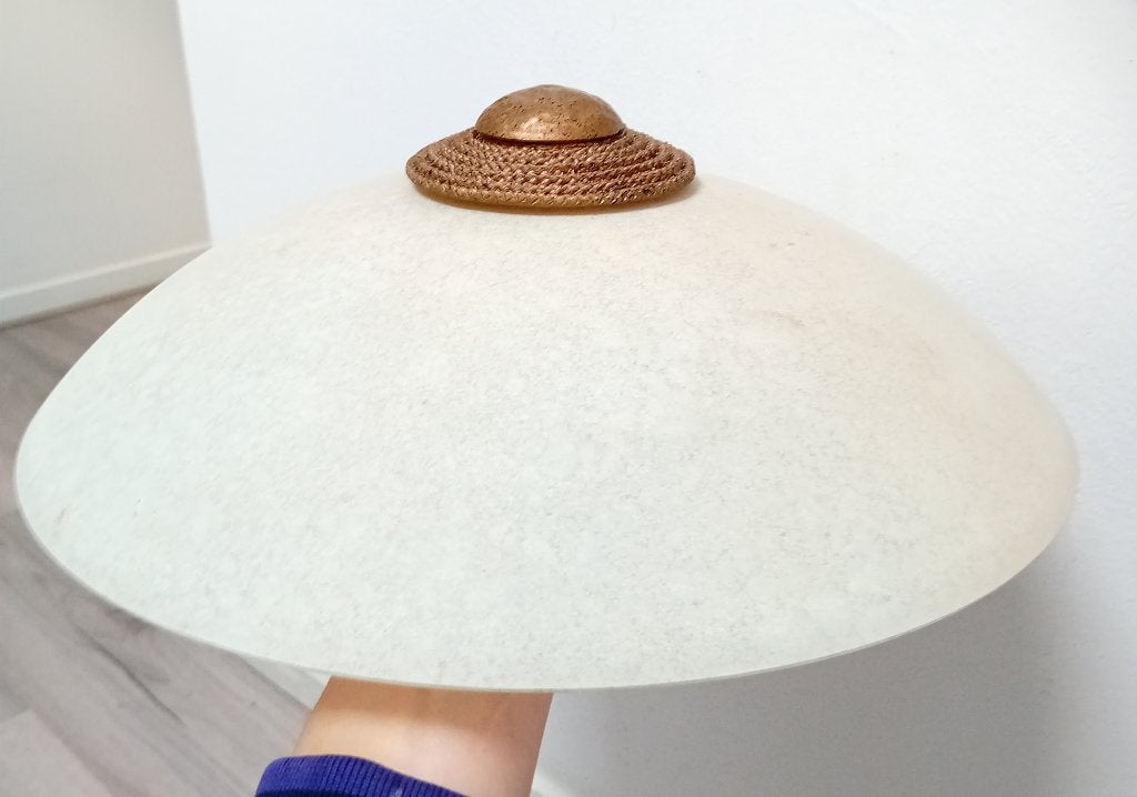 vintage plafondlamp satinglas, texturerat glas., Verzenden, Zo goed als nieuw, Glas
