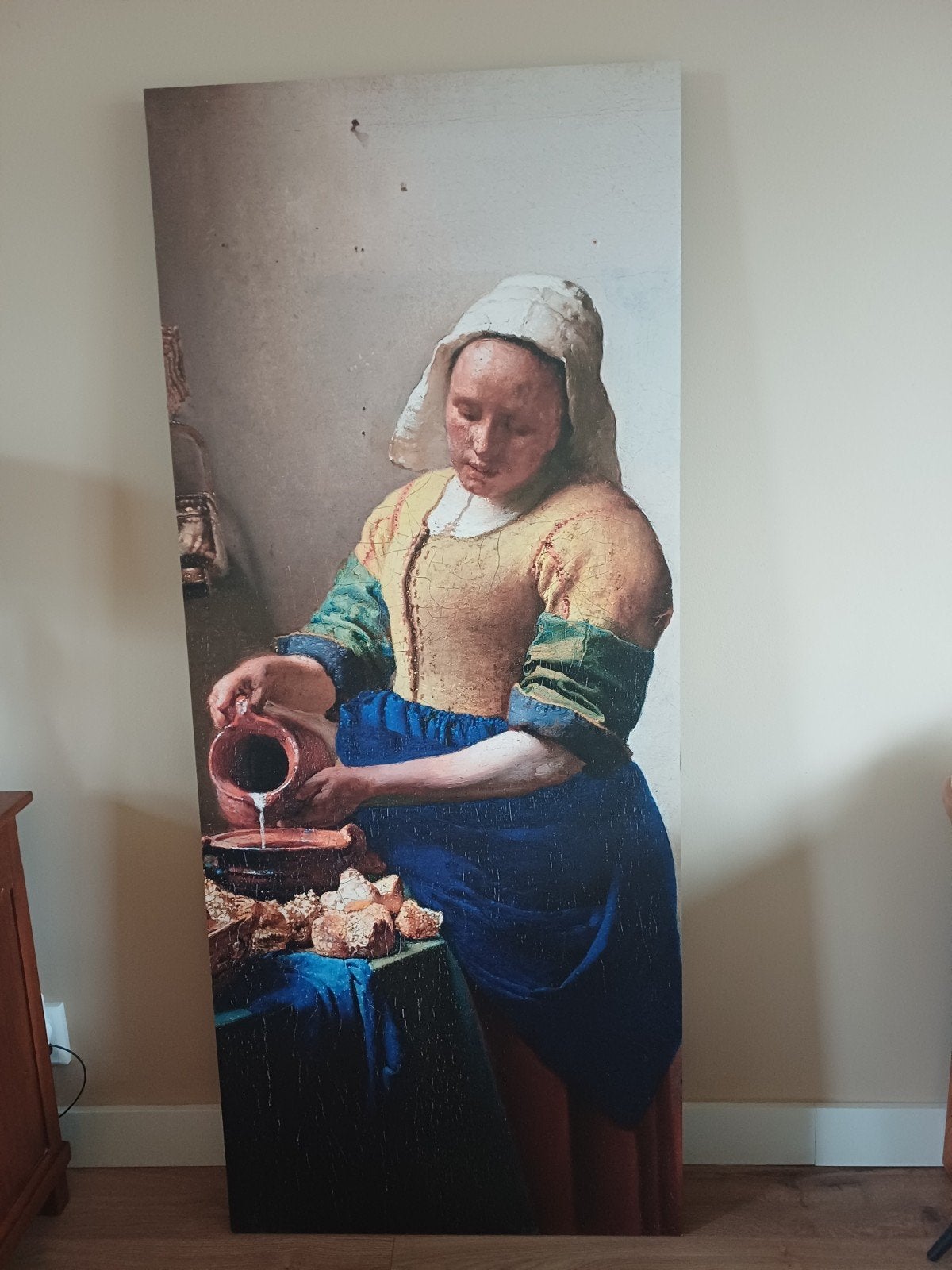 Het Melkmeisje van Vermeer op hout. Afmeting 80x185 cm, Antiek en Kunst, Kunst | Schilderijen | Klassiek, Ophalen