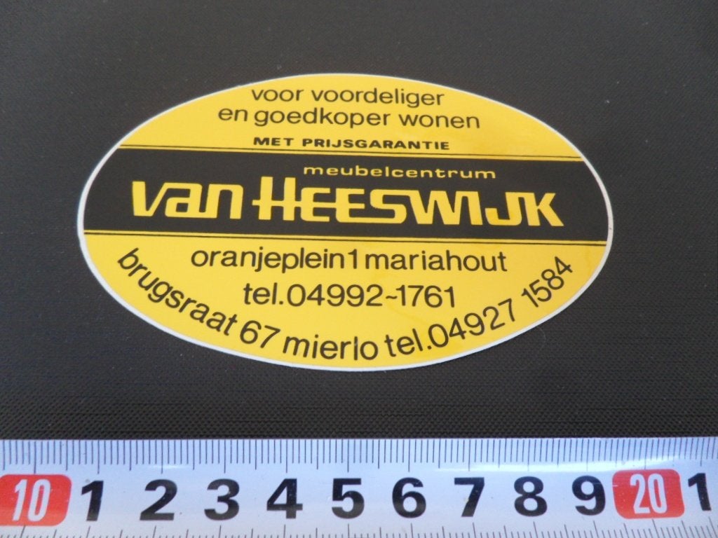 sticker Mierlo MariaHout meubelcentrum van Heeswijk *, Verzamelen, Ophalen, Zo goed als nieuw