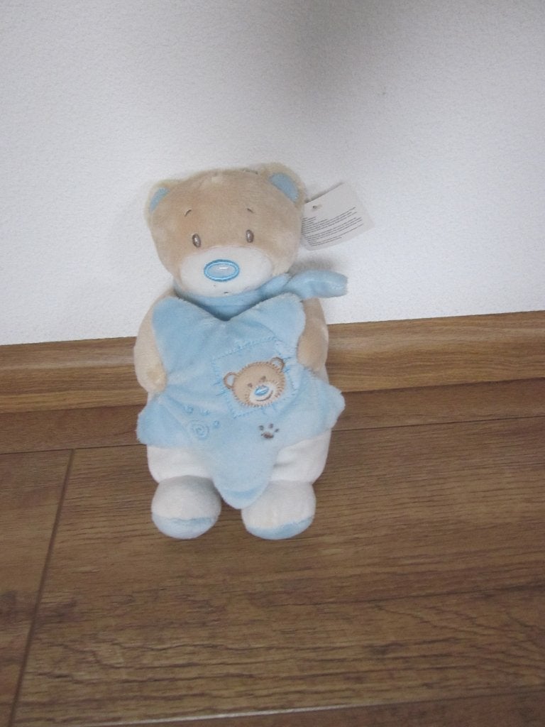 Toys Wibra? bruin zacht pluche beer + lichtblauw ster-kussen, Overige merken, Overige karakters, Beer, Nieuw