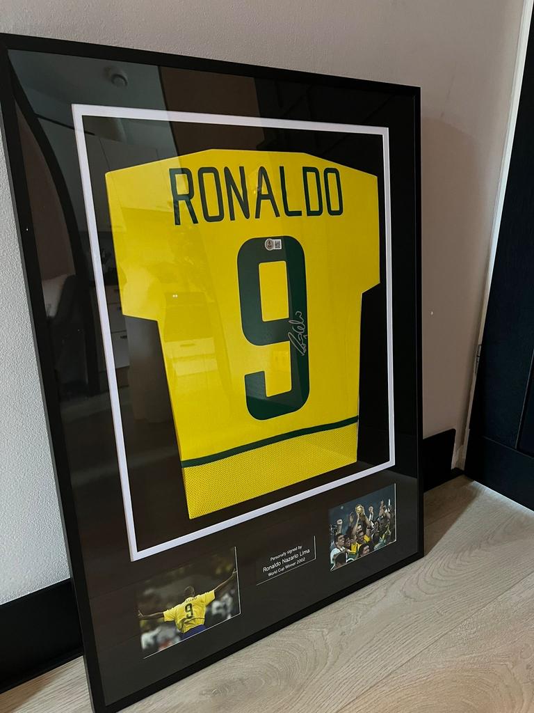 Ronaldo Brazilië WK 2002 gesigneerd Shirt Beckett Witnessed, Ophalen of Verzenden, Zo goed als nieuw, Buitenlandse clubs, Shirt