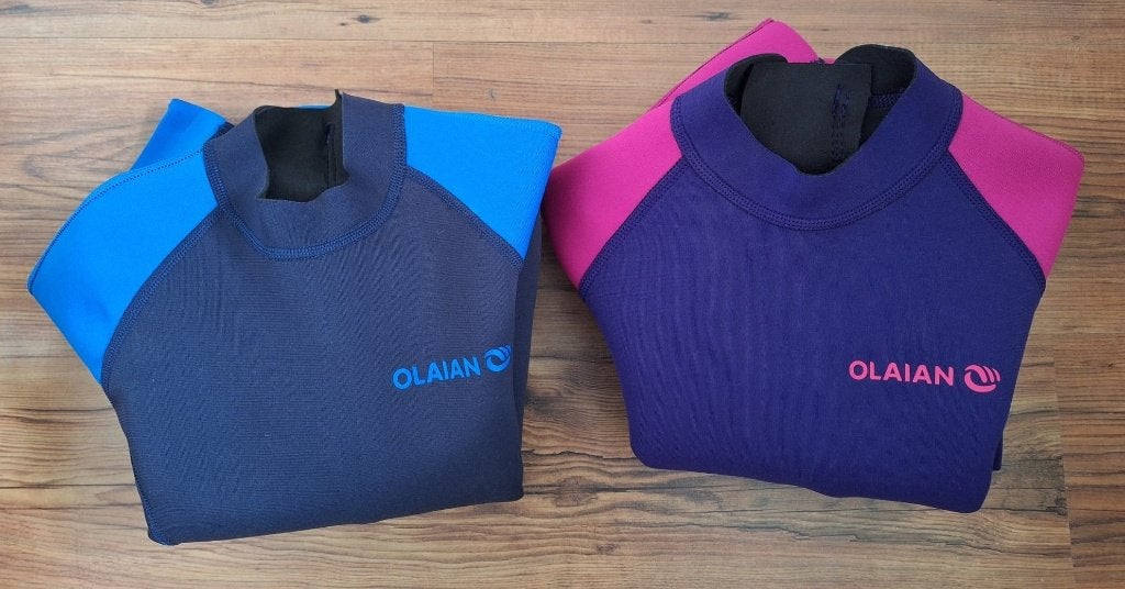 2x WETSUIT OLAIAN - maat 12-14 jaar - shorty - roze + blauw, Watersport en Boten, Watersportkleding, Wetsuit, Kind, Olaian (Decathlon)