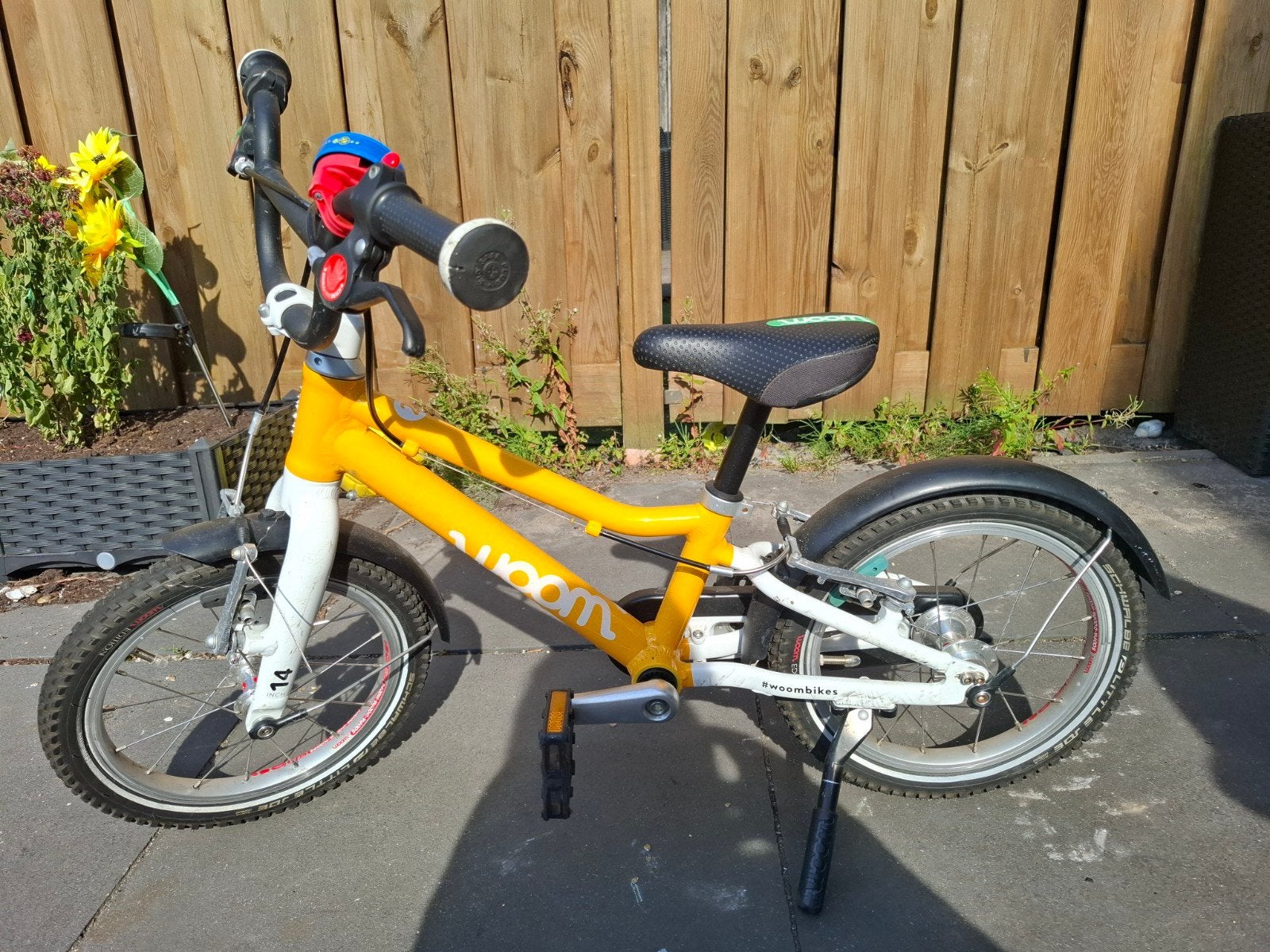Woom Go2 gele fiets, Ophalen, Gebruikt, Velgrem, Minder dan 16 inch