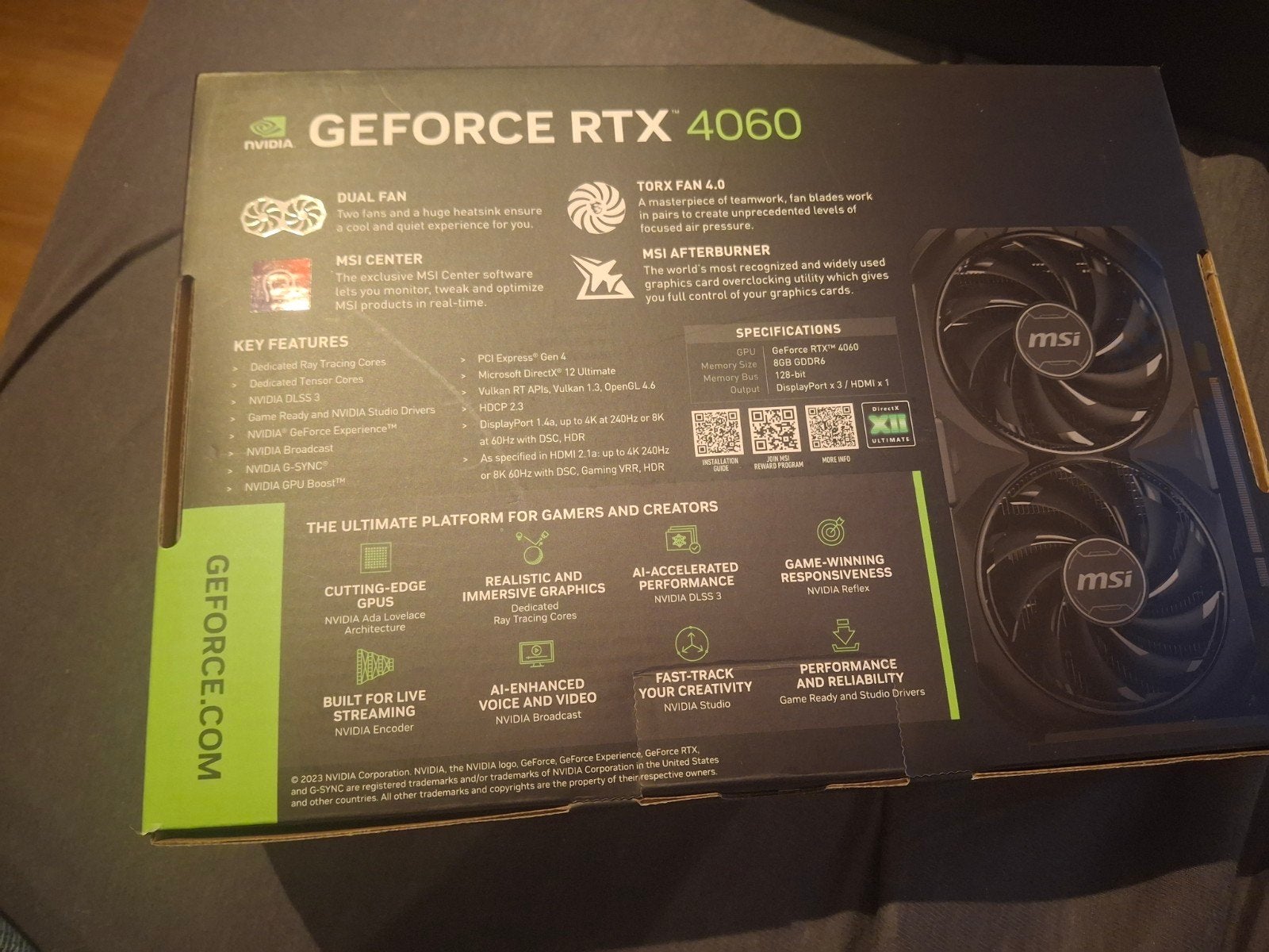 MSI GeForce RTX 4060 Ventus 2X Black OC Videokaart, GDDR6, PCI-Express 4, Ophalen of Verzenden, Zo goed als nieuw