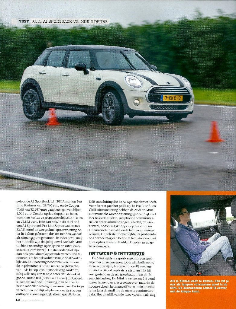 Autovisie dubbeltest Mini Cooper en Audi A1 1.4 TFSi 2014, Ophalen of Verzenden, Gelezen, Overige merken