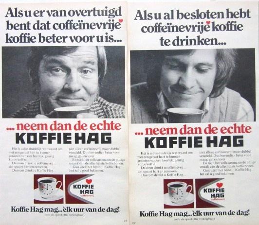 7 vintage advertenties reclames Koffie HAG 1975-76, Verzamelen, Ophalen of Verzenden, Gebruikt, Overige typen